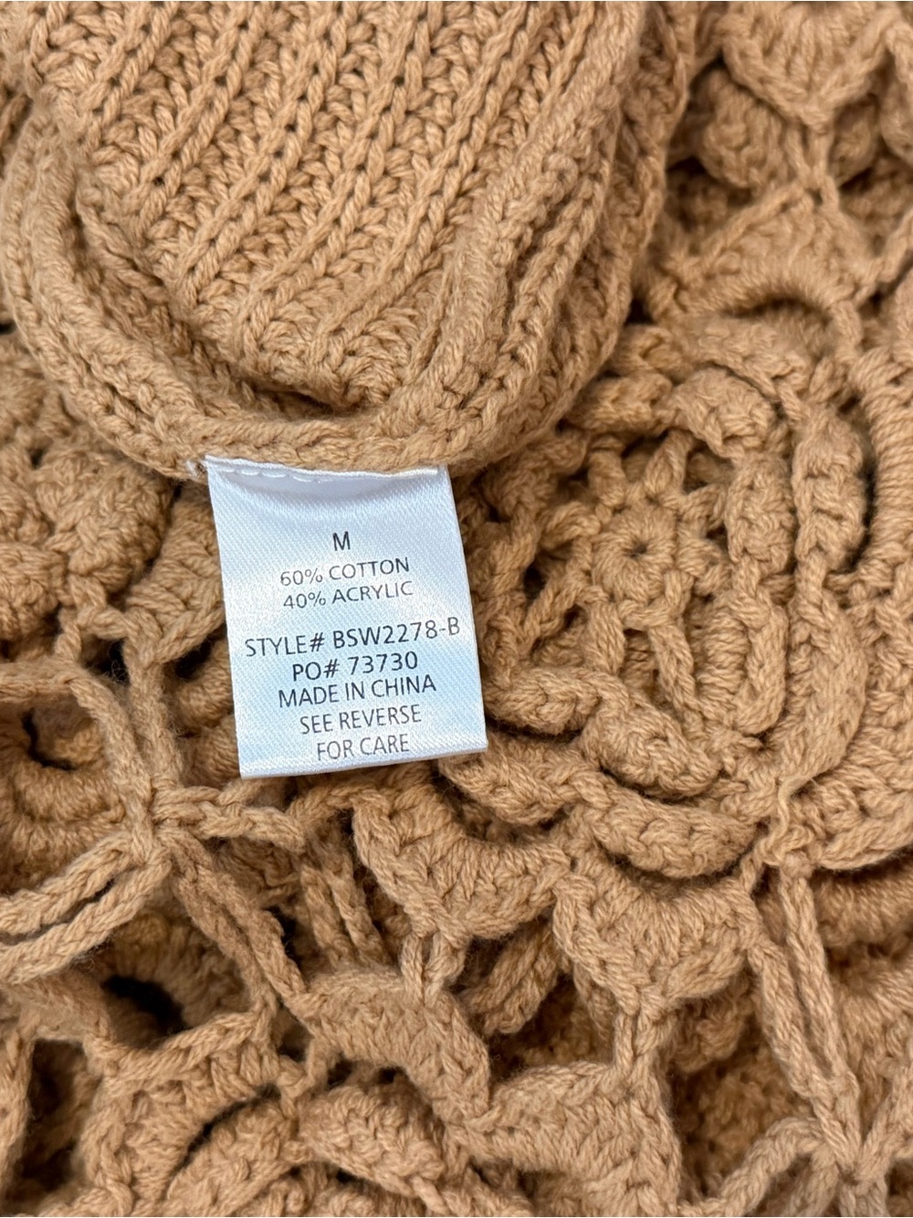 Altar'd State Crochet Floral Sleeve Crewneck Sweater - Camel - Picture 5 of 5